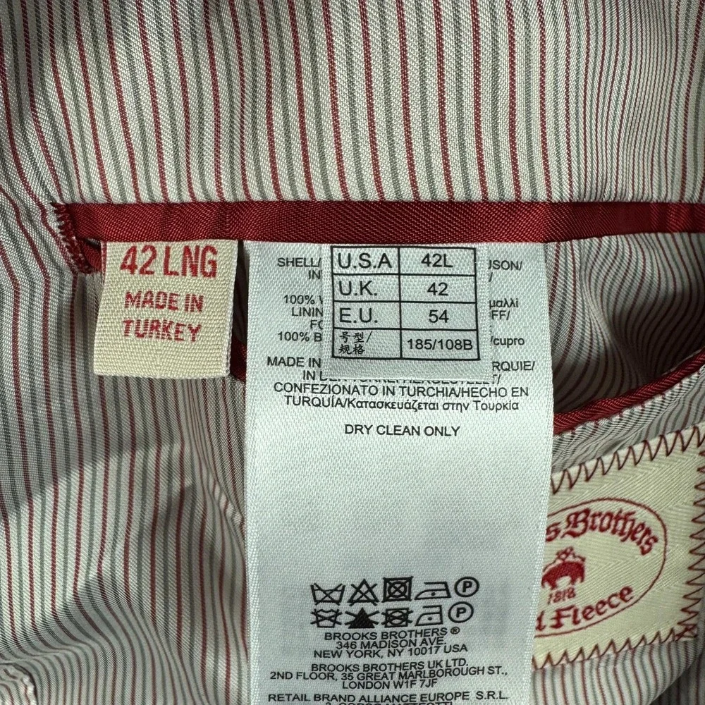 Brooks Brothers Red Fleece Suit‎ Jacket Mens 42L Blue Pinstripe Wool Tollegno